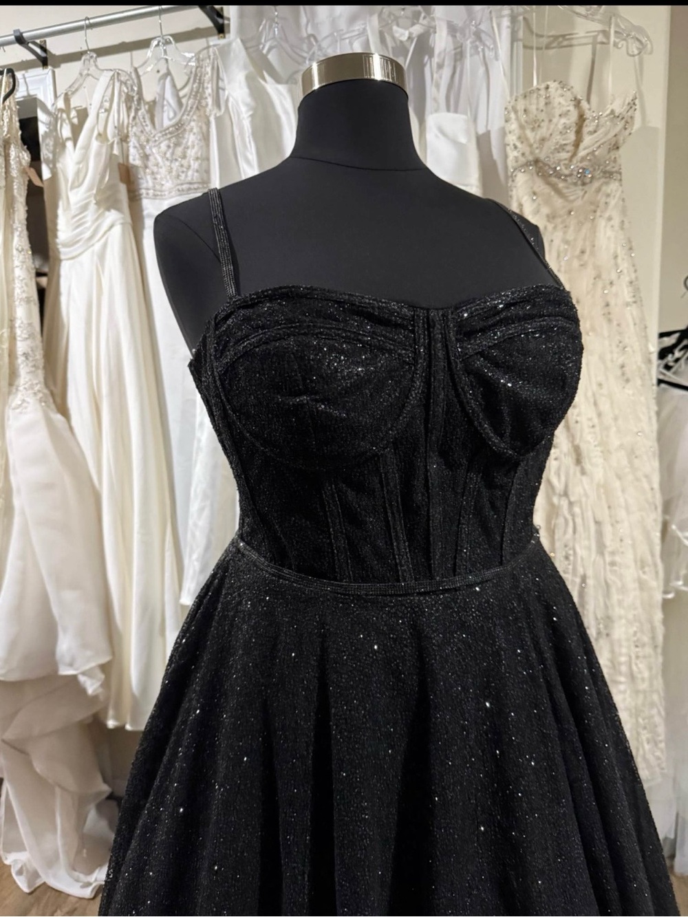 Black Sparkle Strap Bodice A-Line Dress eureka xxl